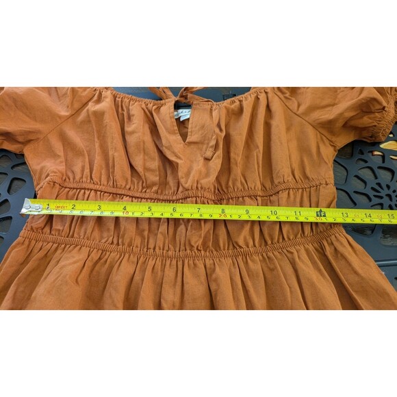 Derek Heart Milkmaid Dress Mini Brown Tiered Puff Cottagecore Peasant Prairie - Picture 9 of 10
